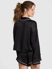 Victoria's Secret Pink Black Satin Long Sleeve Short Pyjama Set - Image 3 of 3