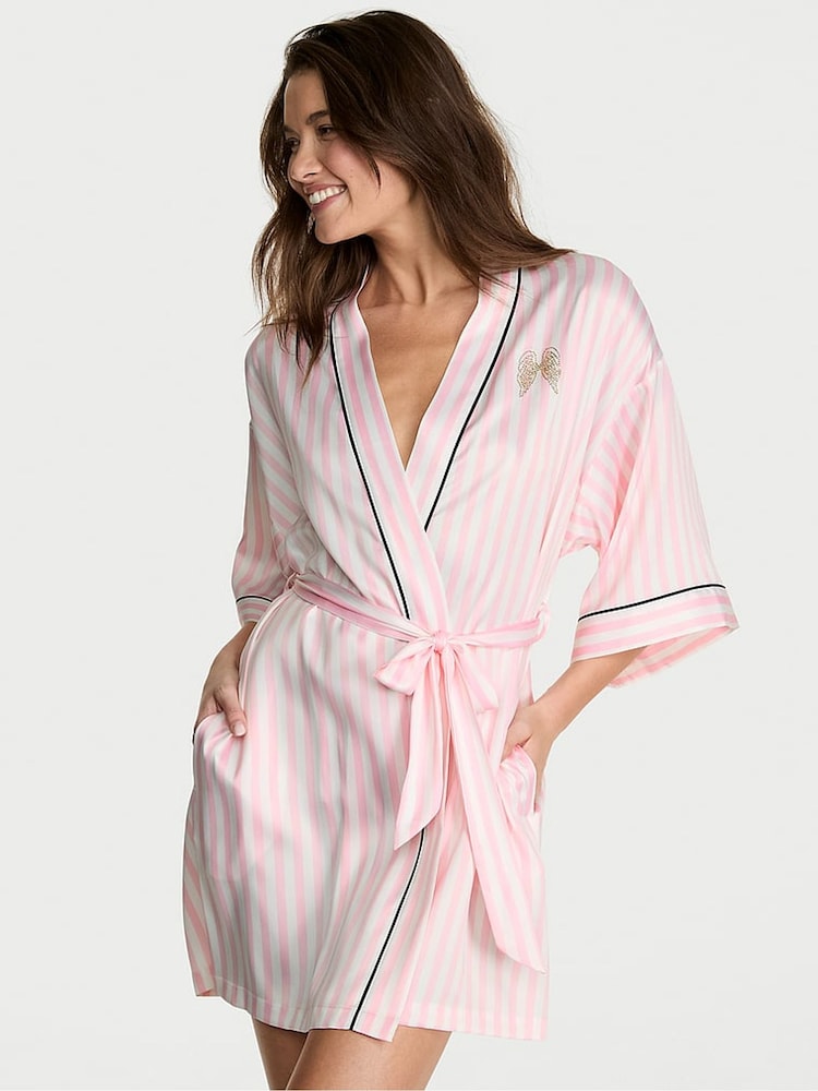 Victoria's Secret Pretty Blossom Iconic Stripe Satin Short Robe - Image 1 of 3 Victoria's Secret Pretty Blossom Iconic Stripe Satin Short Robe - Image 1 of 3