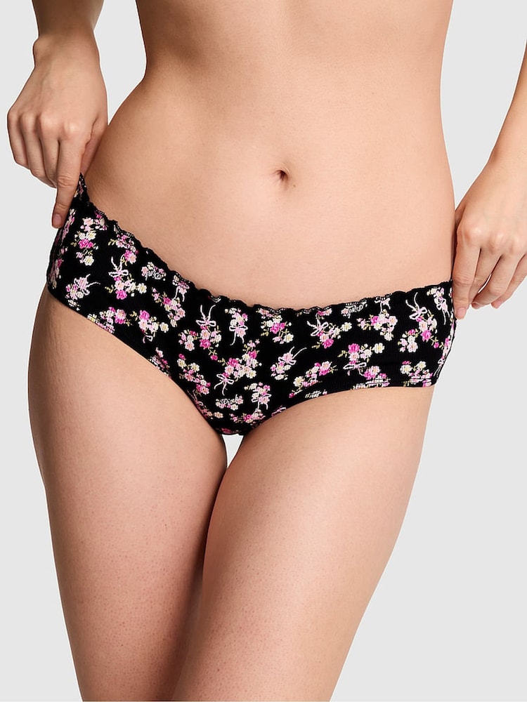 Victoria's Secret Pink Black Floral Print Cheeky Tie Detail Knickers - Image 1 of 2