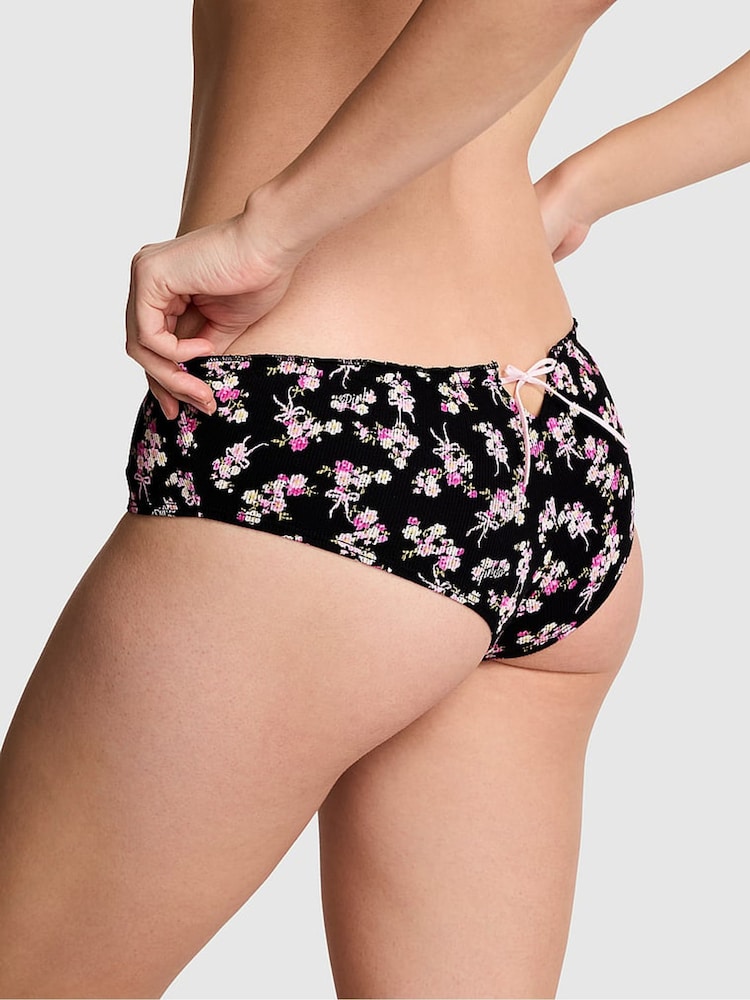 Victoria's Secret Pink Black Floral Print Cheeky Tie Detail Knickers - Image 2 of 2