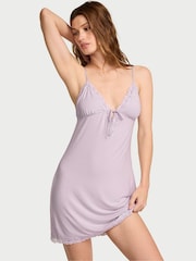 Victoria's Secret Crystal Lilac Purple Modal Lace Trim Tie Front Slip Dress - Image 1 of 2