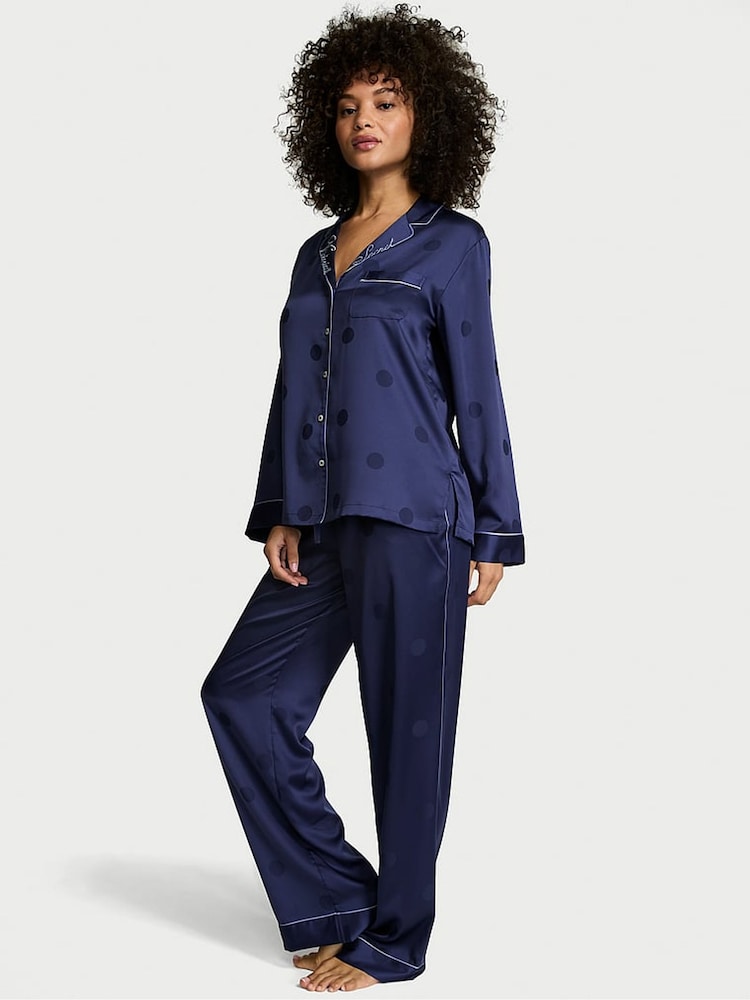Victoria's Secret Ink Blue Satin Long Pyjamas Set - Image 1 of 2 Victoria's Secret Ink Blue Satin Long Pyjamas Set - Image 1 of 2