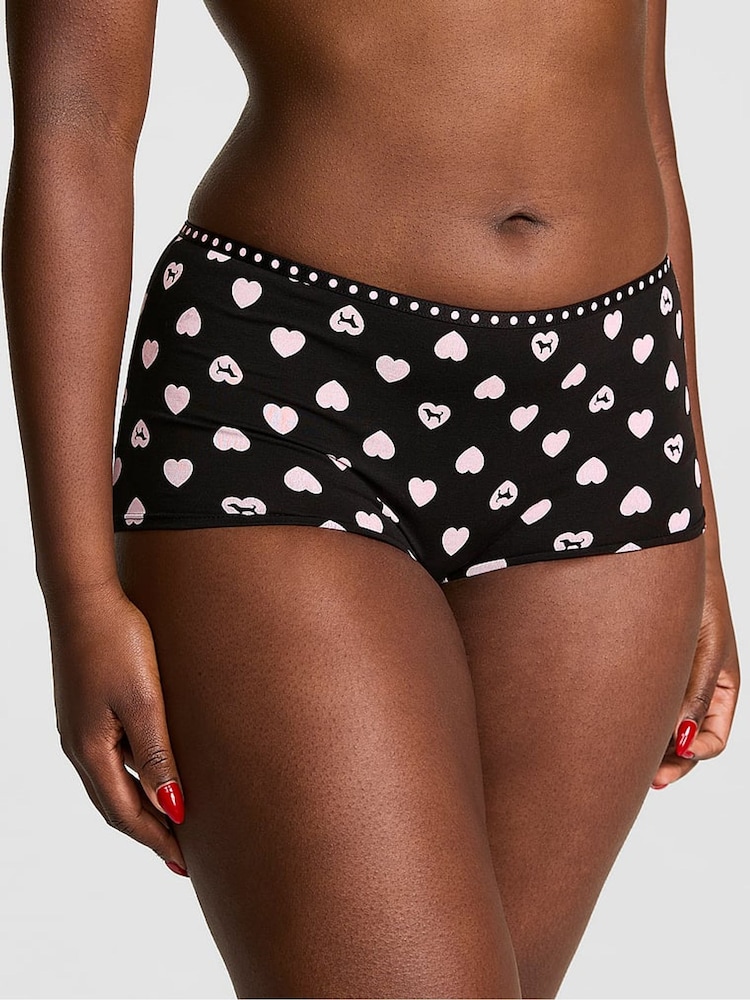 Victoria's Secret Pink Black Heart Dog Print Short Mini Logo Knickers - Image 1 of 2