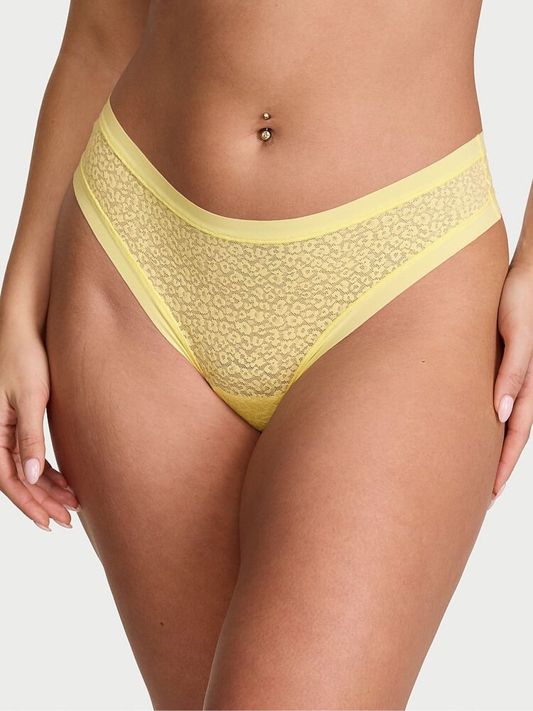 Victoria's Secret Lemonade Yellow Thong Leopard Lace Knickers - Image 1 of 2