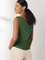 Green Polymodal Sleeveless Drape Top - Image 4 of 8