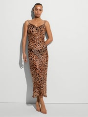 Victoria's Secret Leopard Brown Shimmer Chiffon Draped Maxi Slip Dress - Image 1 of 3