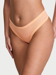 Victoria's Secret Sunlit Apricot Orange Thong Leopard Lace Knickers - Image 1 of 2