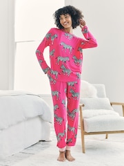 Chelsea Peers Pink Zebra Print Long Pyjamas Set - Image 1 of 6
