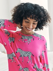 Chelsea Peers Pink Zebra Print Long Pyjamas Set - Image 3 of 6
