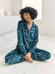 Chelsea Peers Green Velour Gold Foil Lunar Skies Long Pyjama Set - Image 3 of 6