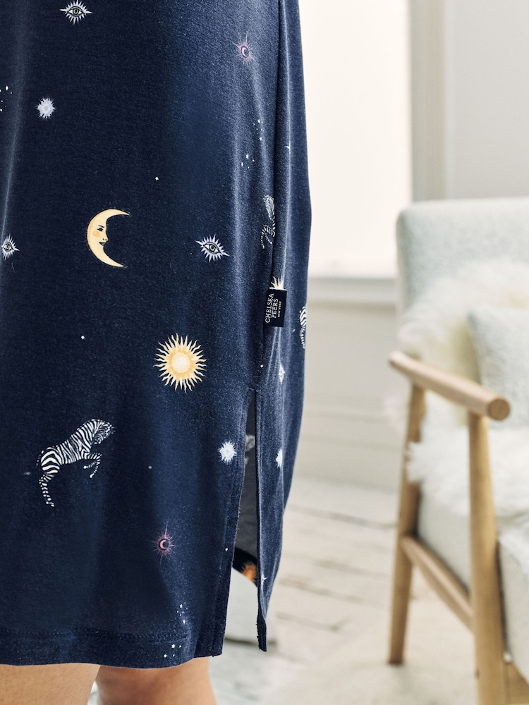 Chelsea Peers Blue TENCEL™ Modal Celestial Zebra Slip Nightdress - Image 5 of 5 Chelsea Peers Blue TENCEL™ Modal Celestial Zebra Slip Nightdress - Image 5 of 5