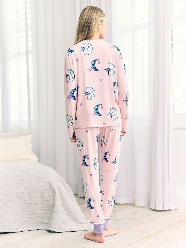 Chelsea Peers Pink Astral Hearts Print Long Pyjamas Set - Image 2 of 6