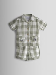 JoJo Maman Bébé Green Tractor Embroidered Woven Classic Pyjamas - Image 2 of 8