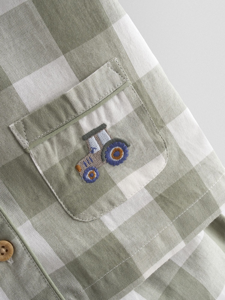 JoJo Maman Bébé Green Tractor Embroidered Woven Classic Pyjamas - Image 7 of 7