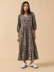 PixieGirl Petite Brown Animal Mark Collar Midi Dress - Image 1 of 5