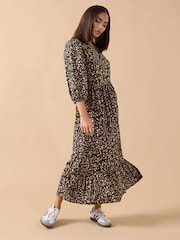 PixieGirl Petite Brown Animal Mark Collar Midi Dress - Image 2 of 5