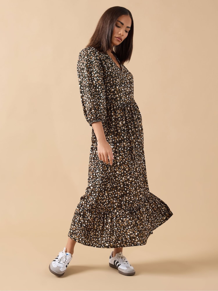 PixieGirl Petite Brown Animal Mark Collar Midi Dress - Image 2 of 5