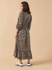 PixieGirl Petite Brown Animal Mark Collar Midi Dress - Image 3 of 5