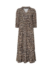 PixieGirl Petite Brown Animal Mark Collar Midi Dress - Image 5 of 5
