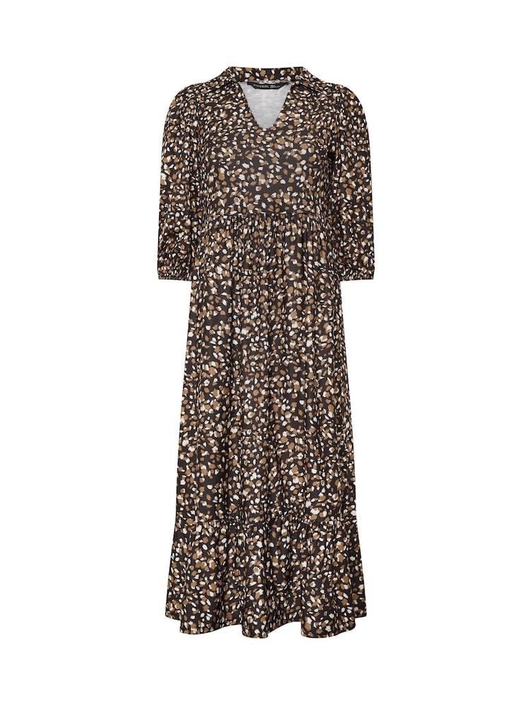 PixieGirl Petite Brown Animal Mark Collar Midi Dress - Image 5 of 5