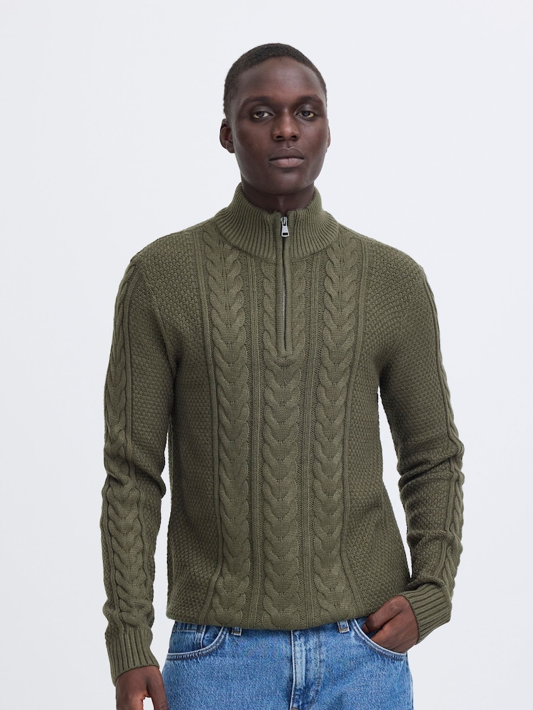 Blend Green Long Sleeve 1/4 Zip Knitted Jumper - Image 1 of 5