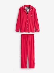 Lauren Ralph Lauren Red Cotton Knit L/S Notch Collar Pajamas Set - Image 1 of 3