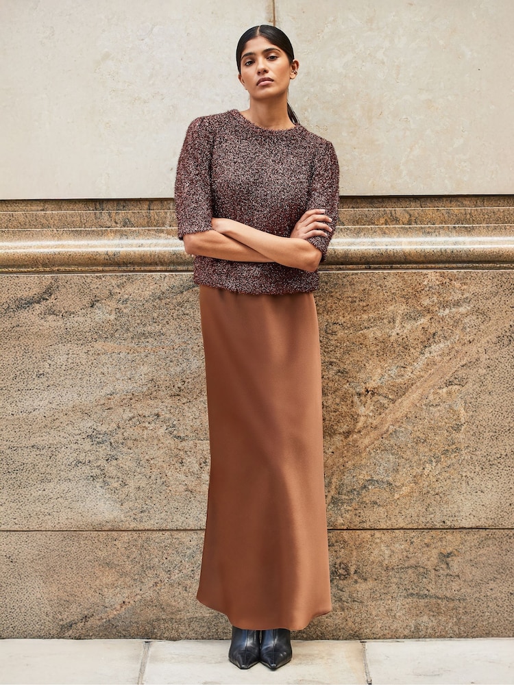 Ro&Zo Brown Satin Skirt - Image 1 of 3