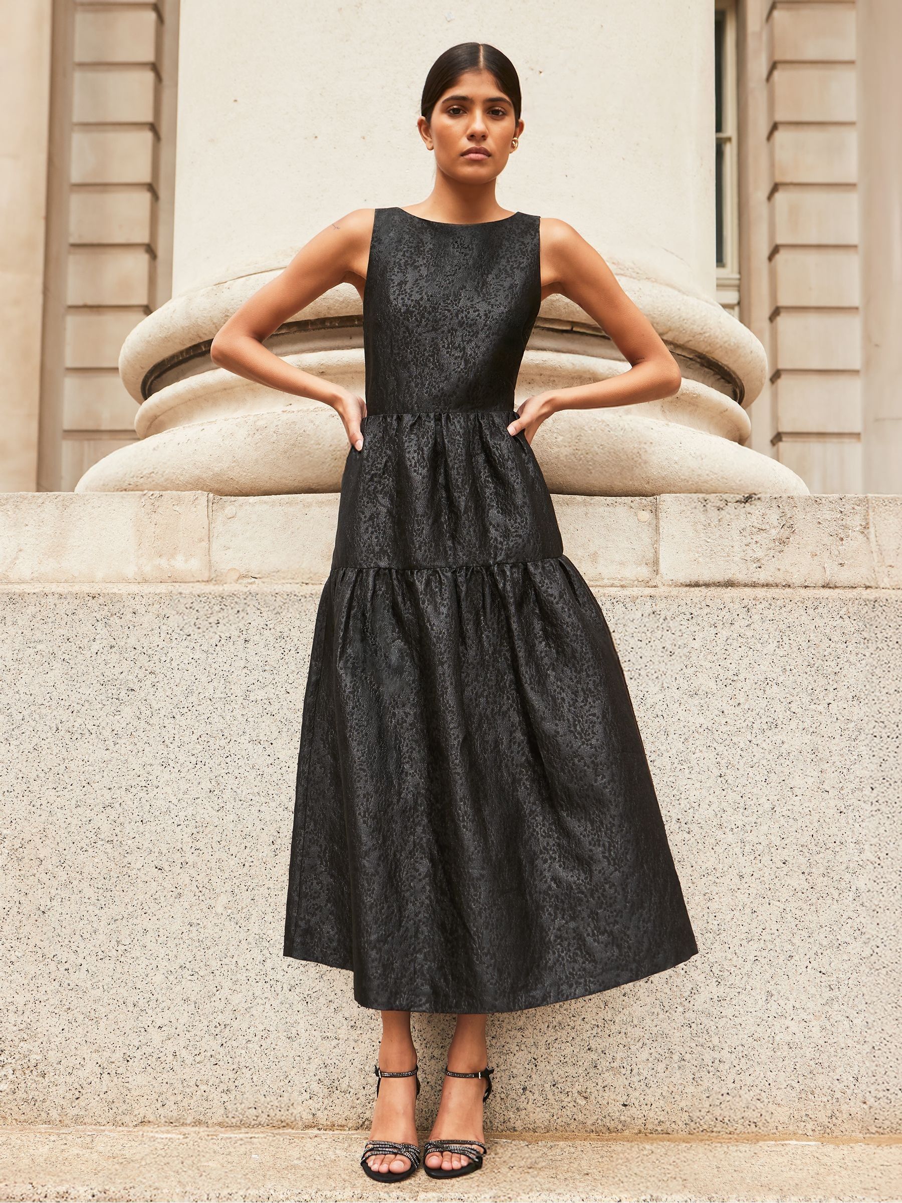 Buy Ro&Zo Black Georgie Tiered Jacquard Dress from Next USA