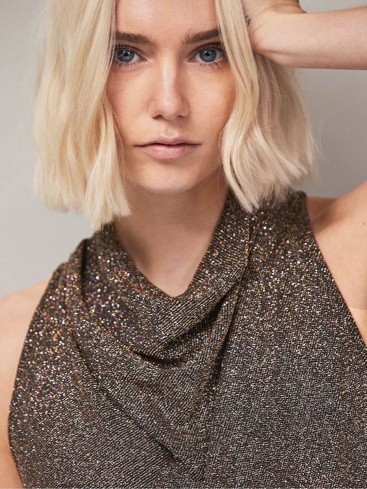 Ro&Zo Gold Sparkle Cowl Top - Image 2 of 4
