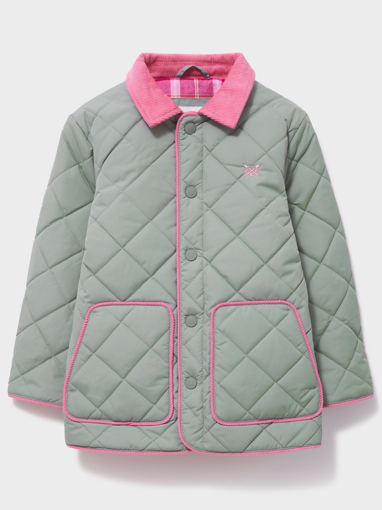 Crew Clothing Green Cord-Collar Diamond-Quilt Jacket - Image 1 of 3