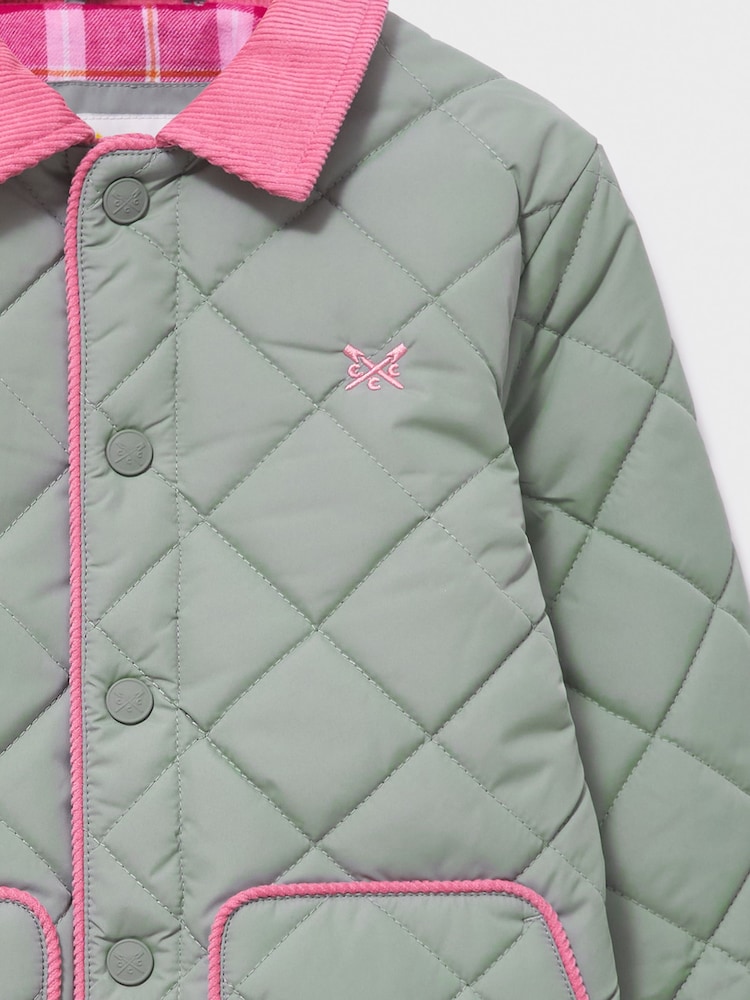 Crew Clothing Green Cord-Collar Diamond-Quilt Jacket - Image 3 of 3