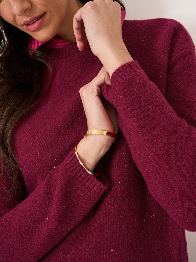 Crew Clothing Red Liv Glitterball Boat-Neck Jumper - Image 4 of 4