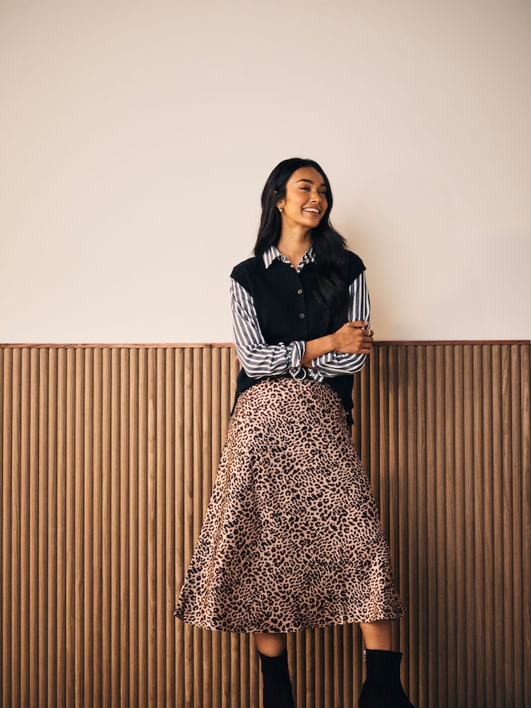 Crew Clothing Natural Rowen Satin Slip Midi Skirt - Image 1 of 6 Crew Clothing Natural Rowen Satin Slip Midi Skirt - Image 1 of 6