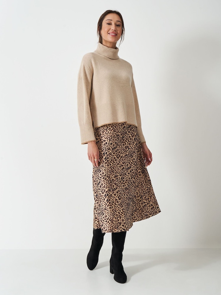 Crew Clothing Natural Rowen Satin Slip Midi Skirt - Image 2 of 6
