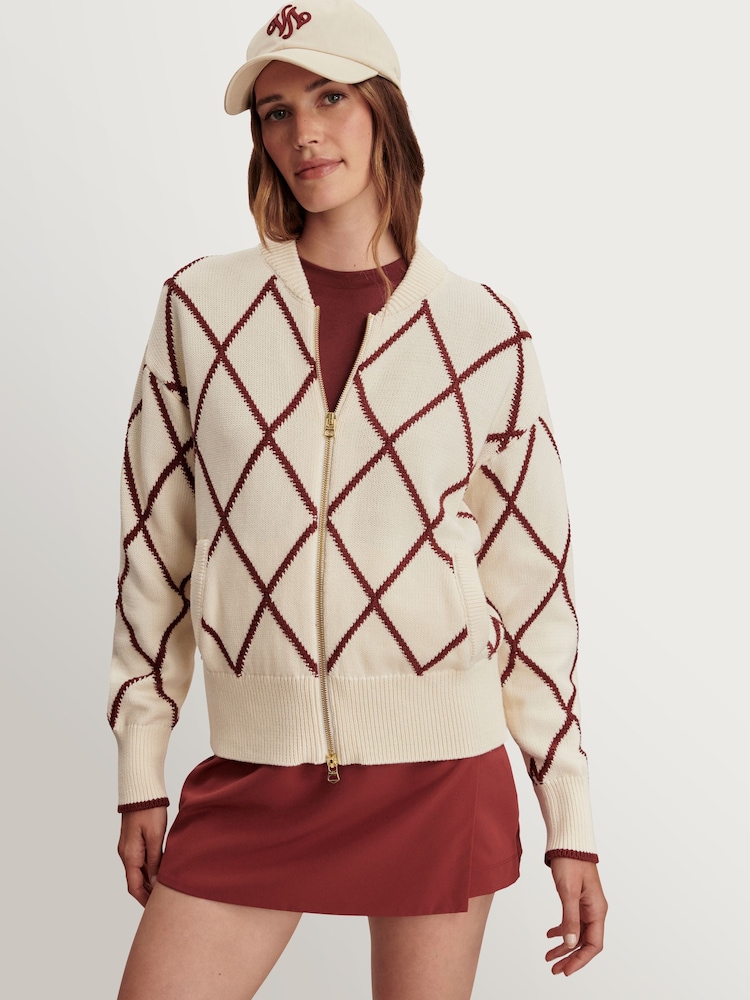 Varley White Club Cotton True Knit Nile Diamond Knit Jacket - Image 1 of 7