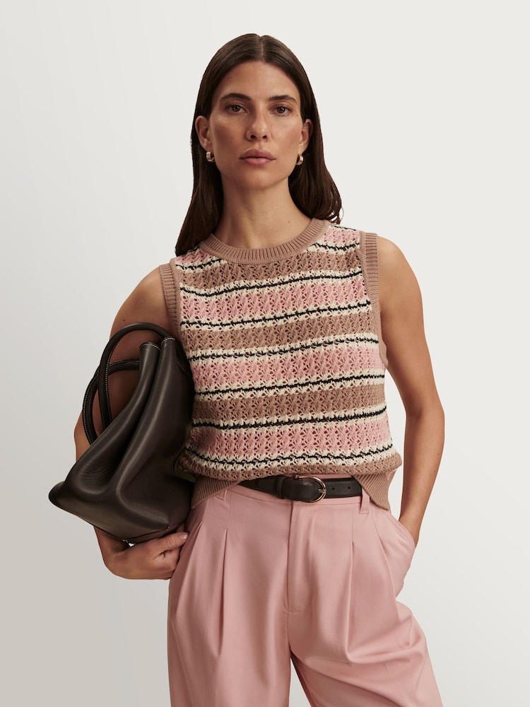 Varley Pink Cotton True Knit Deeley Stripe Stitch Tank - Image 1 of 11