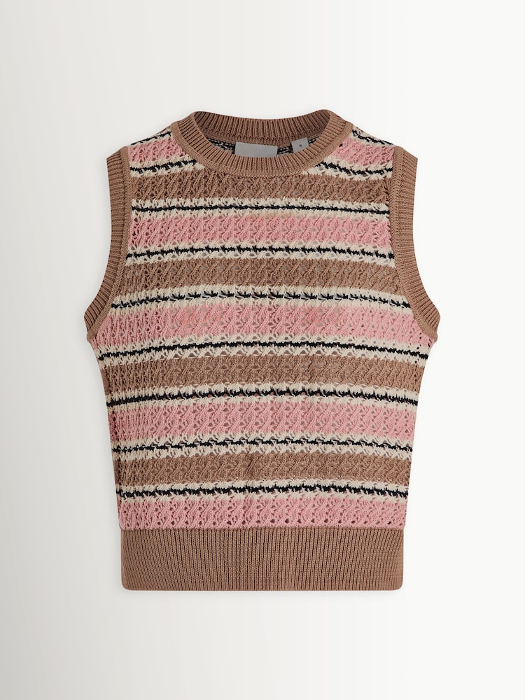 Varley Pink Cotton True Knit Deeley Stripe Stitch Tank - Image 11 of 11