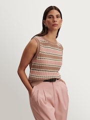 Varley Pink Cotton True Knit Deeley Stripe Stitch Tank - Image 8 of 11