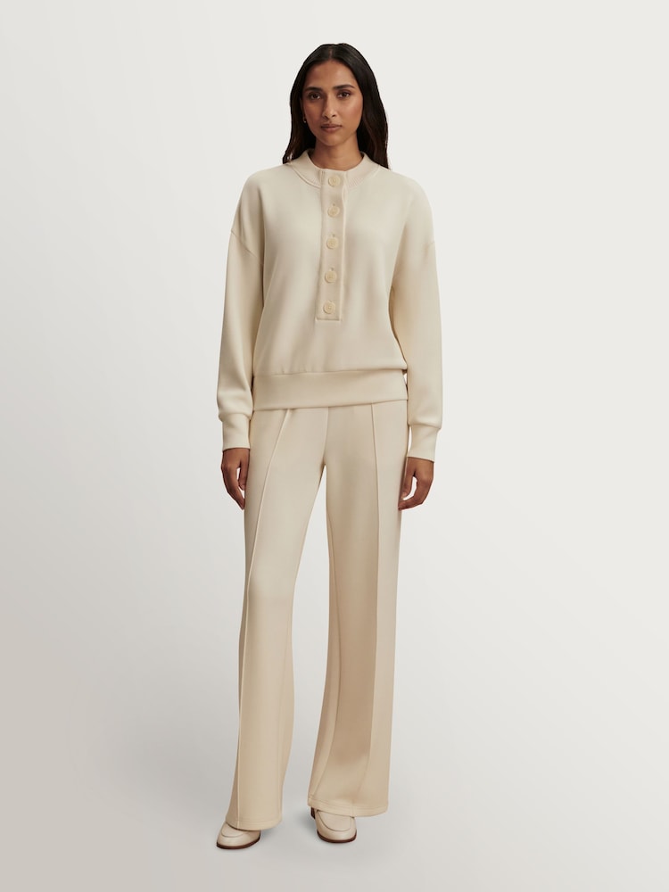 Varley Cream Doublesoft Reena Button Front Sweat Top - Image 1 of 4