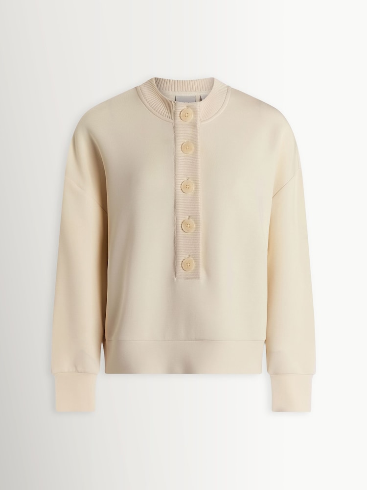 Varley Cream Doublesoft Reena Button Front Sweat Top - Image 4 of 4