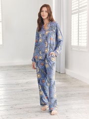 Chelsea Peers Purple Celestial Zebra Print Button-Up Long Pyjamas Set - Image 1 of 5