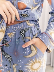 Chelsea Peers Purple Celestial Zebra Print Button-Up Long Pyjamas Set - Image 3 of 5