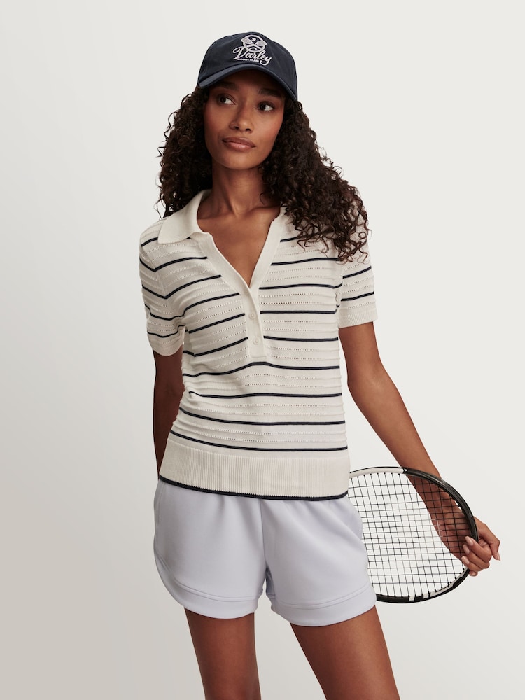 Varley White Club Cotton Blend Wren Knit Polo Shirt - Image 1 of 7