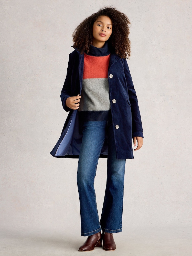 White Stuff Blue Karla Velvet Coat - Image 1 of 4 White Stuff Blue Karla Velvet Coat - Image 1 of 4
