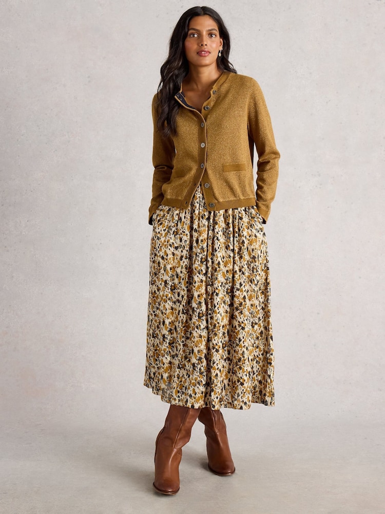 White Stuff Yellow Ari Metallic Skirt - Image 1 of 6