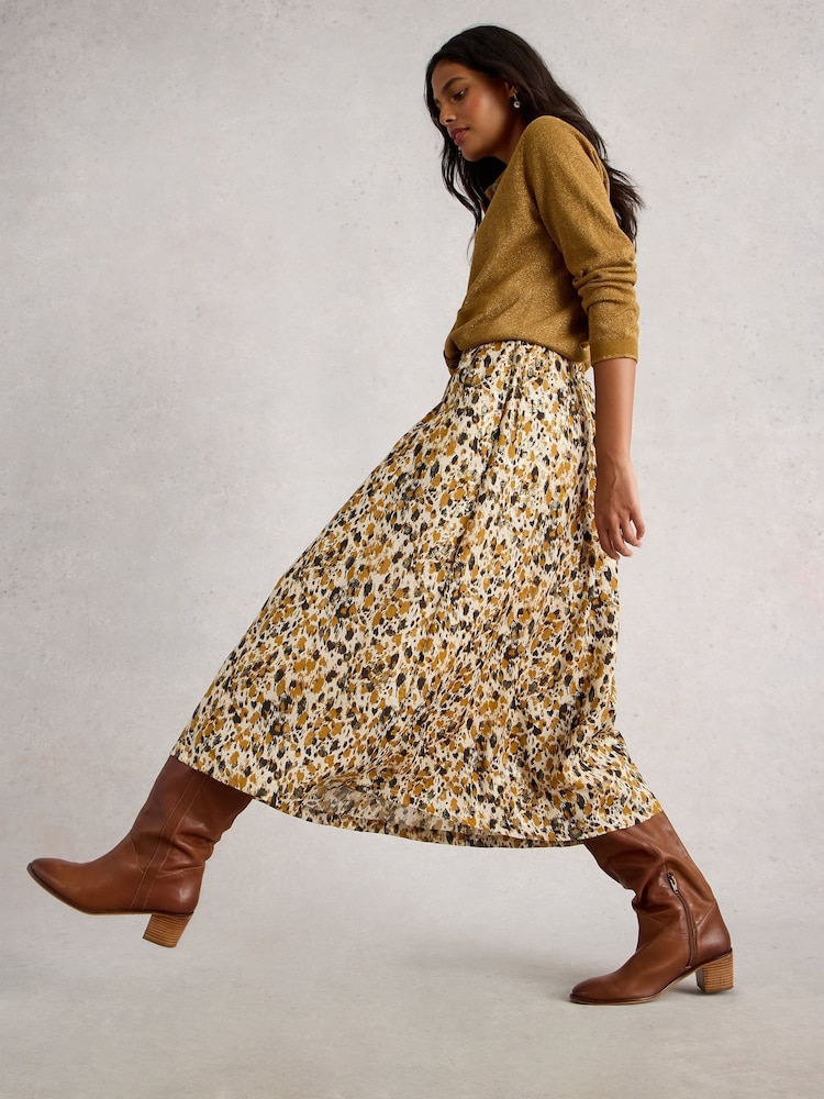 White Stuff Yellow Ari Metallic Skirt - Image 2 of 6