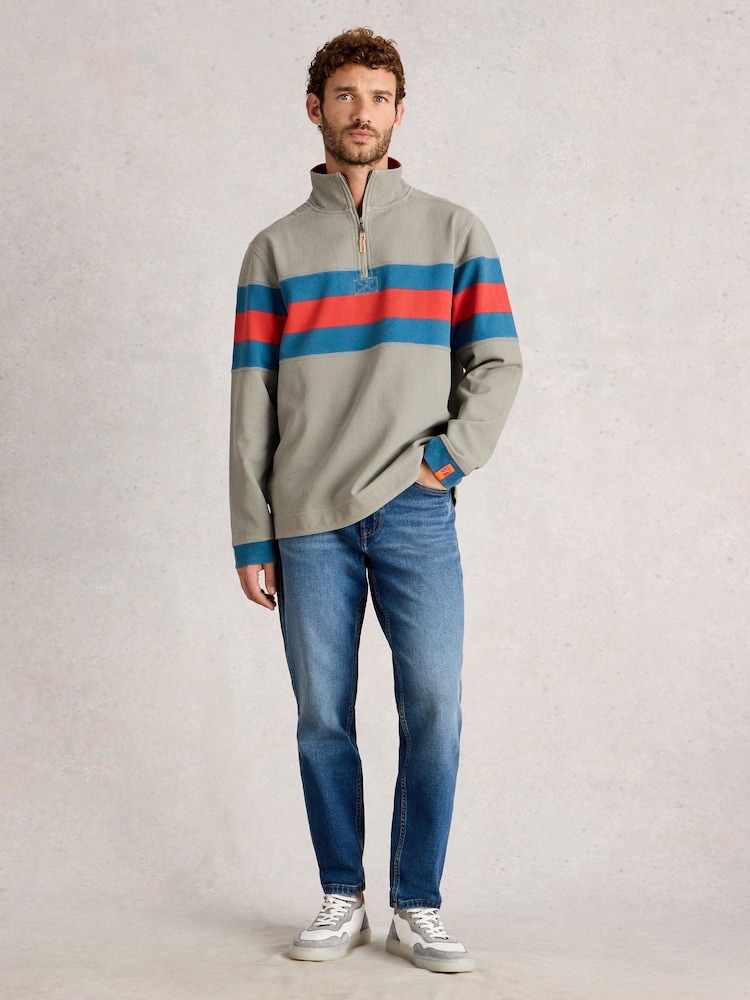 White Stuff Green Pique Half Zip Sweat Top - Image 1 of 6
