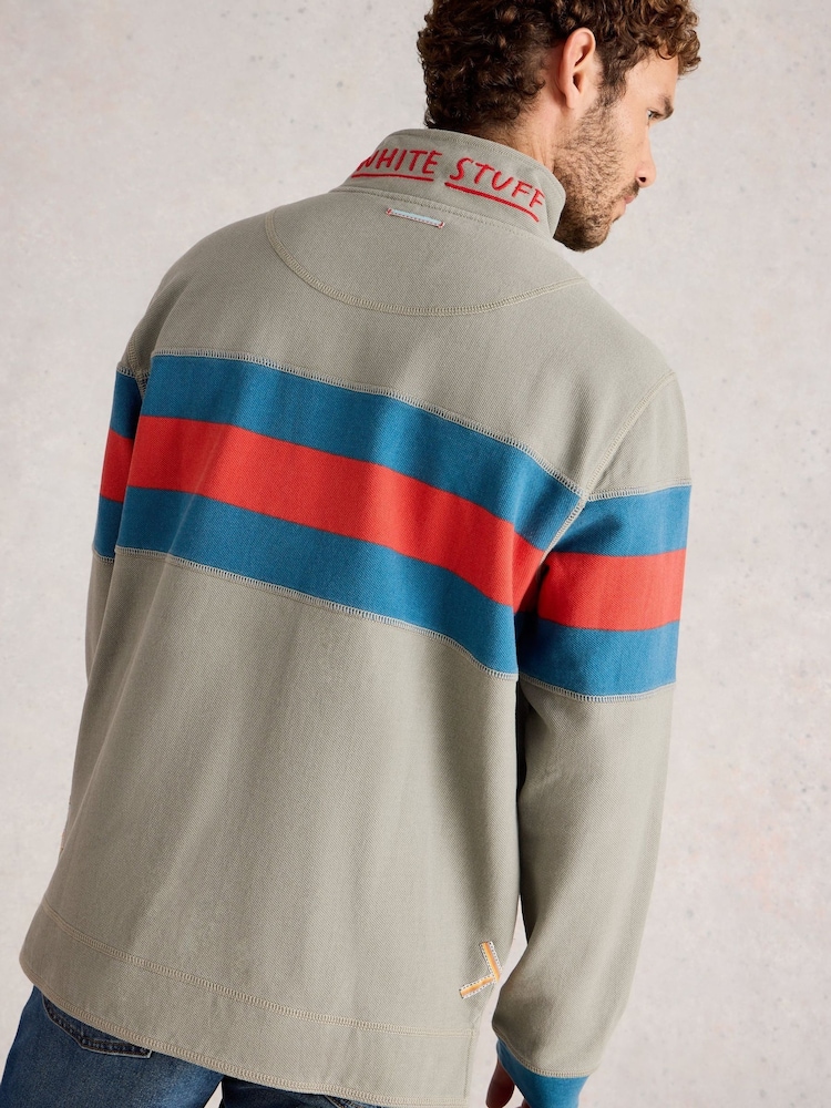 White Stuff Green Pique Half Zip Sweat Top - Image 2 of 6