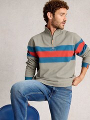 White Stuff Green Pique Half Zip Sweat Top - Image 3 of 6