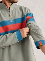 White Stuff Green Pique Half Zip Sweat Top - Image 4 of 6